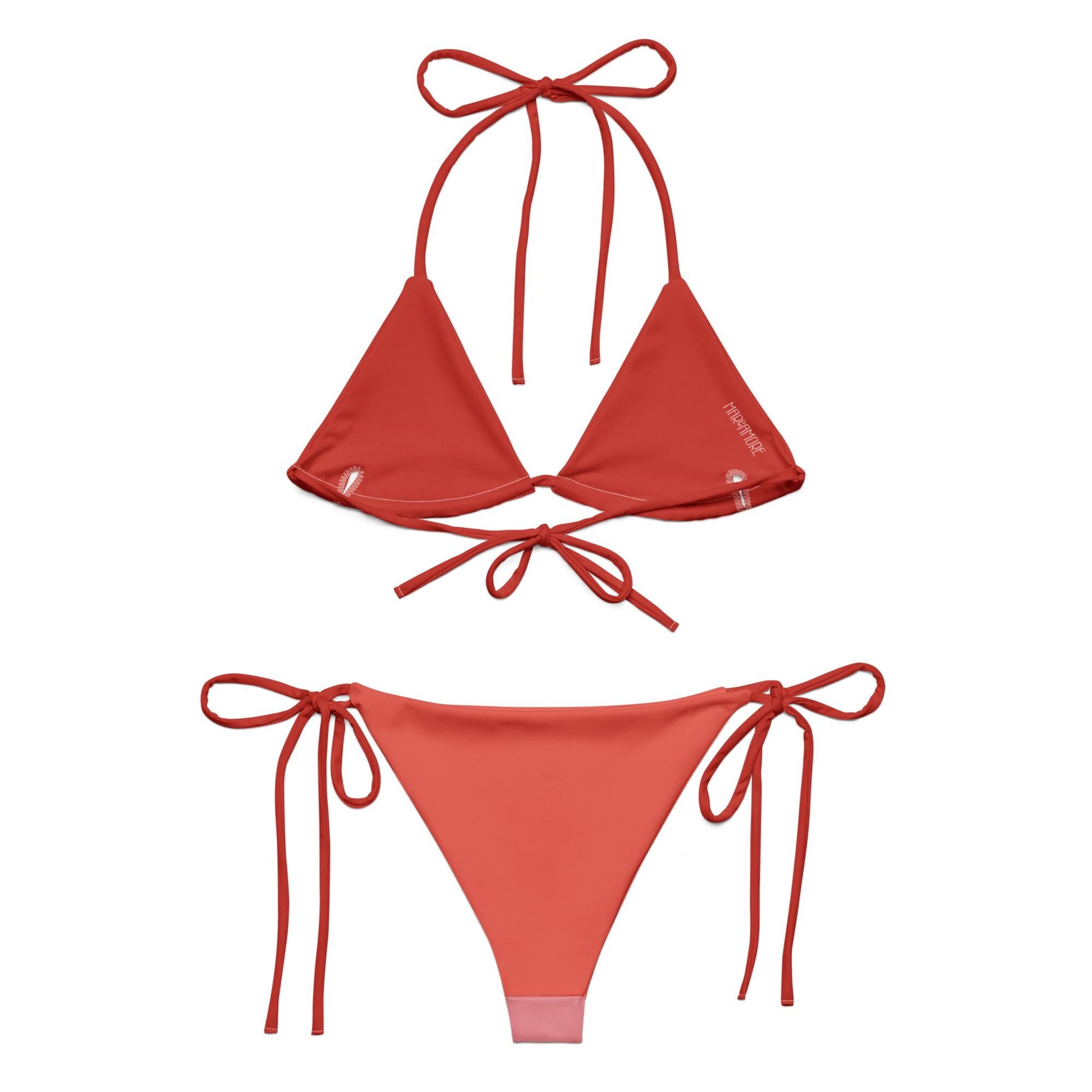Pink and red colorblock bikini set back view