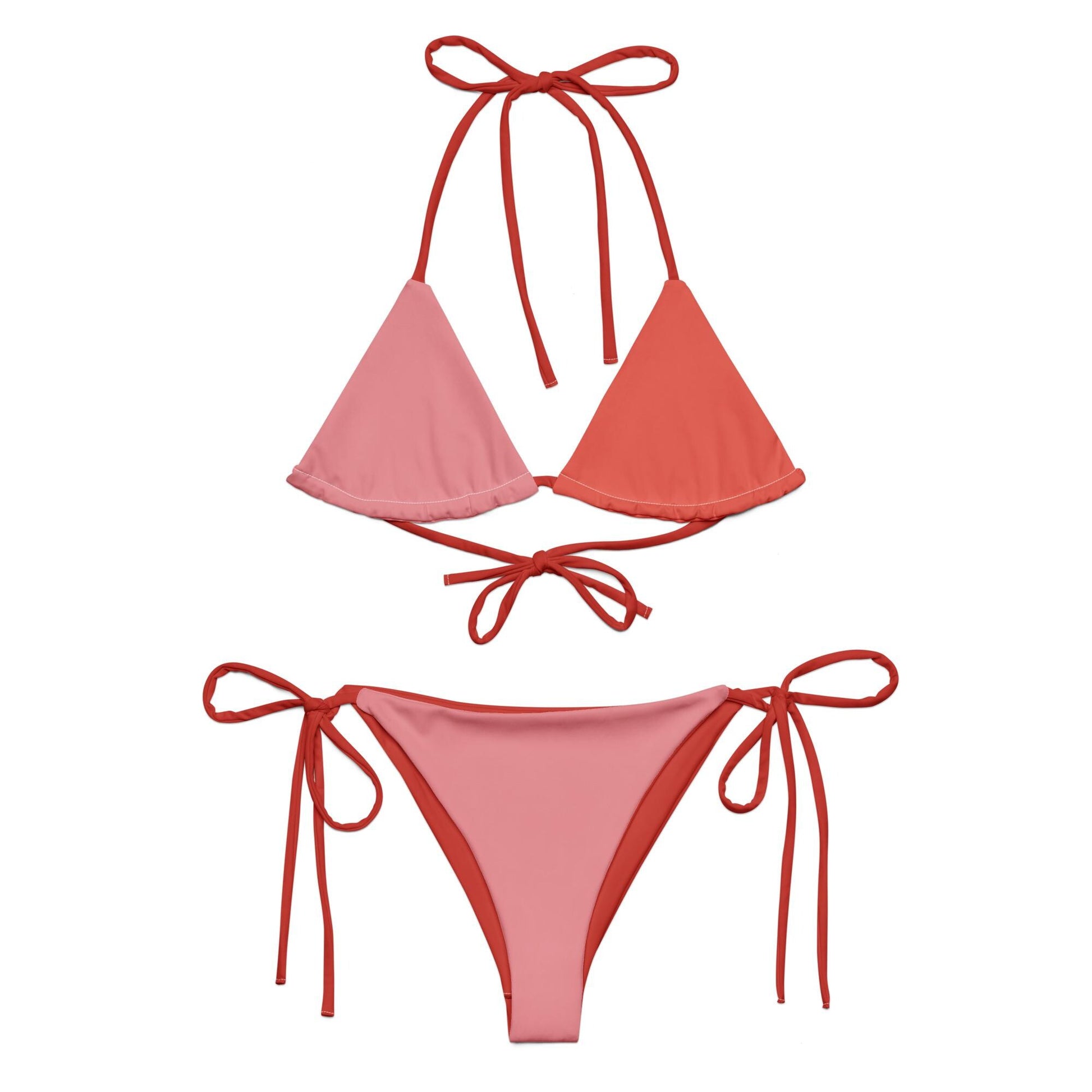 Pink and red colorblock bikini set front view