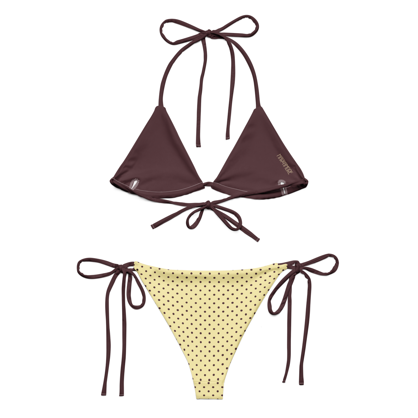 Butter Yellow Bikini Set with Brown Polka Dots