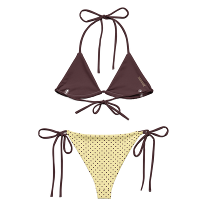Butter Yellow Bikini Set with Brown Polka Dots
