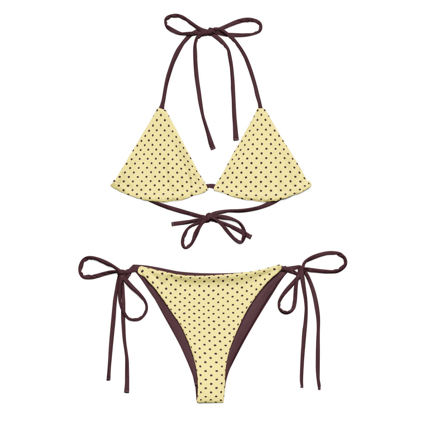 Butter Yellow Bikini Set with Brown Polka Dots