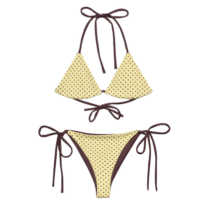Butter Yellow Bikini Set with Brown Polka Dots