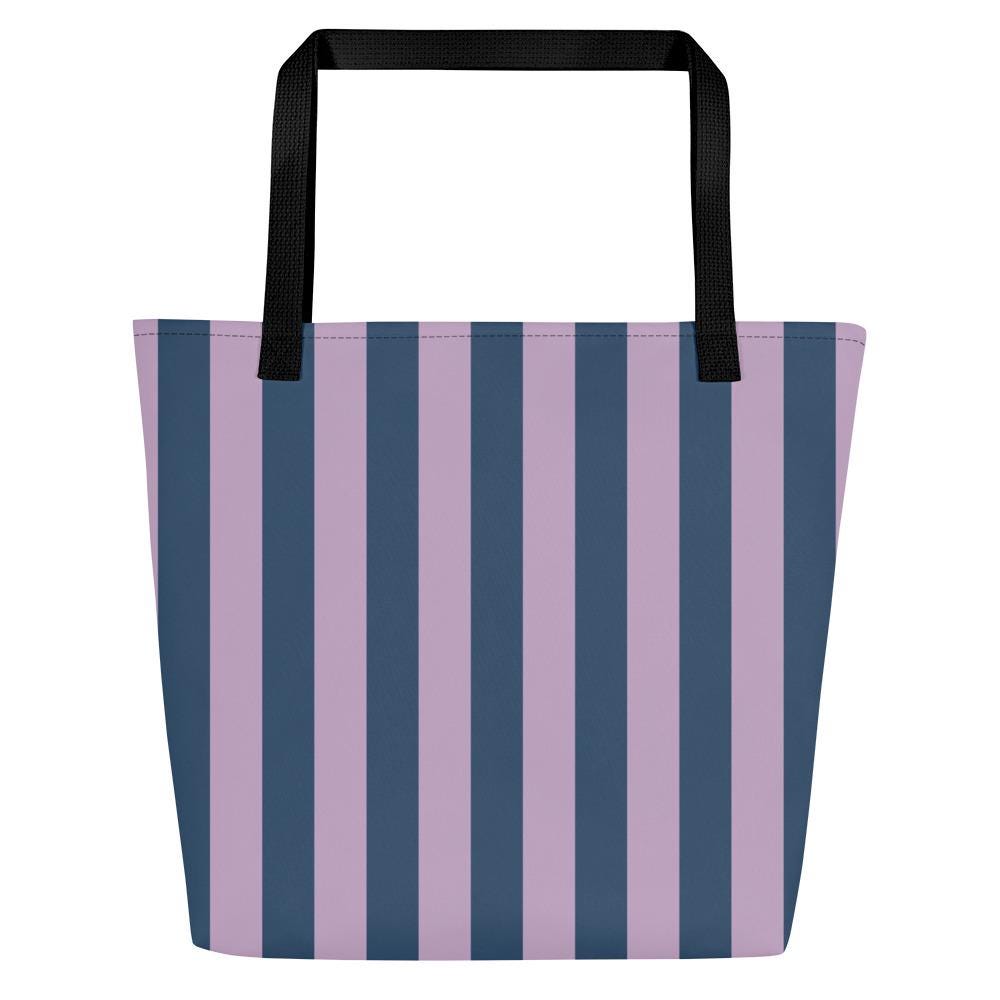 Navy & Violet Striped Large Tote Bag