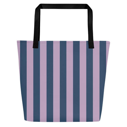 Navy & Violet Striped Large Tote Bag
