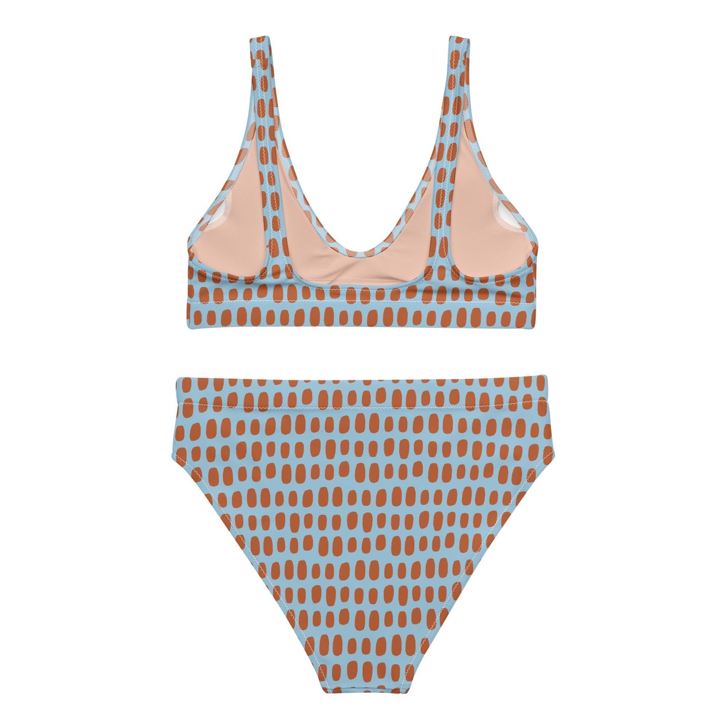 Sky Blue High-Waisted Bikini Set with Orange Dots