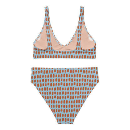 Sky Blue High-Waisted Bikini Set with Orange Dots