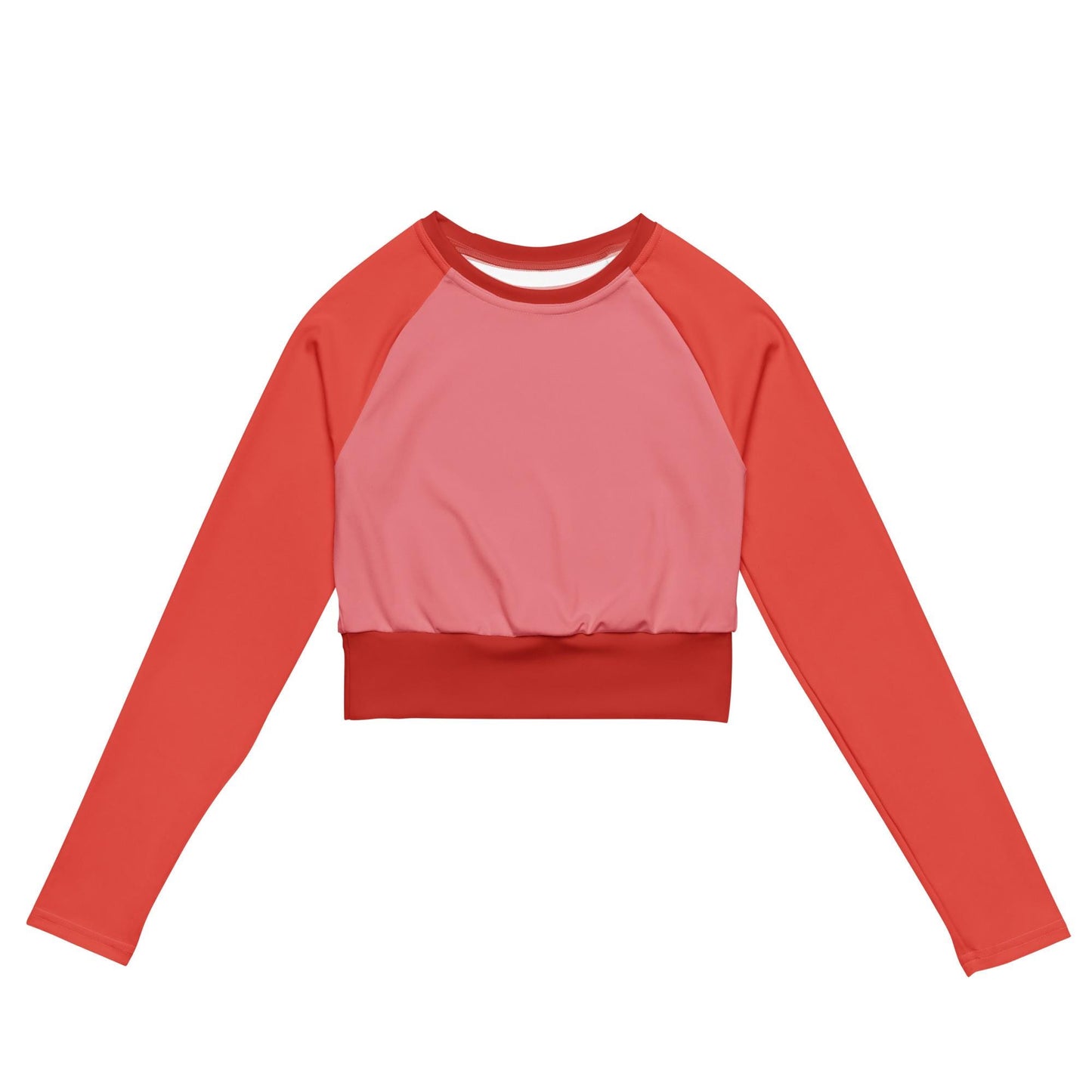 Blush Red Colour-Block Long Sleeve Crop Top