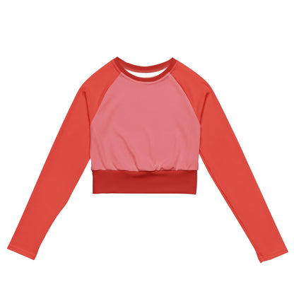 Blush Red Colour-Block Long Sleeve Crop Top