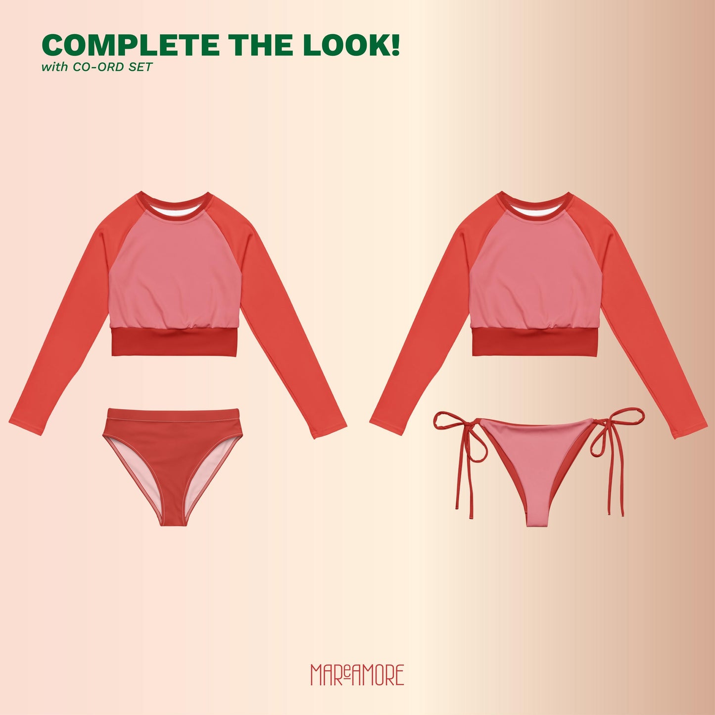 Blush Red Colour-Block Long Sleeve Crop Top