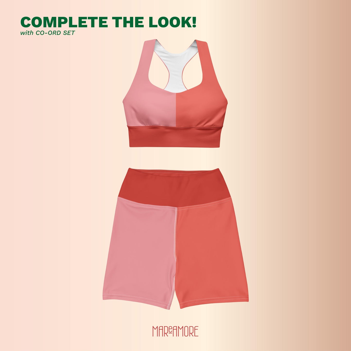 Blush & Red Colour-Block Sports Bra