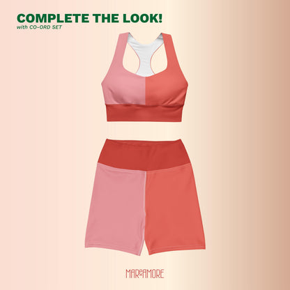 Blush & Red Colour-Block Sports Bra