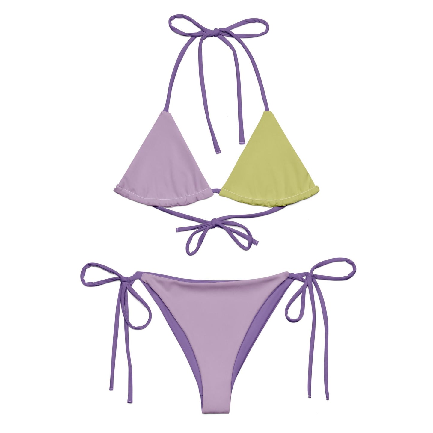 Violet & Green Bikini Set with Purple Spaghetti Straps