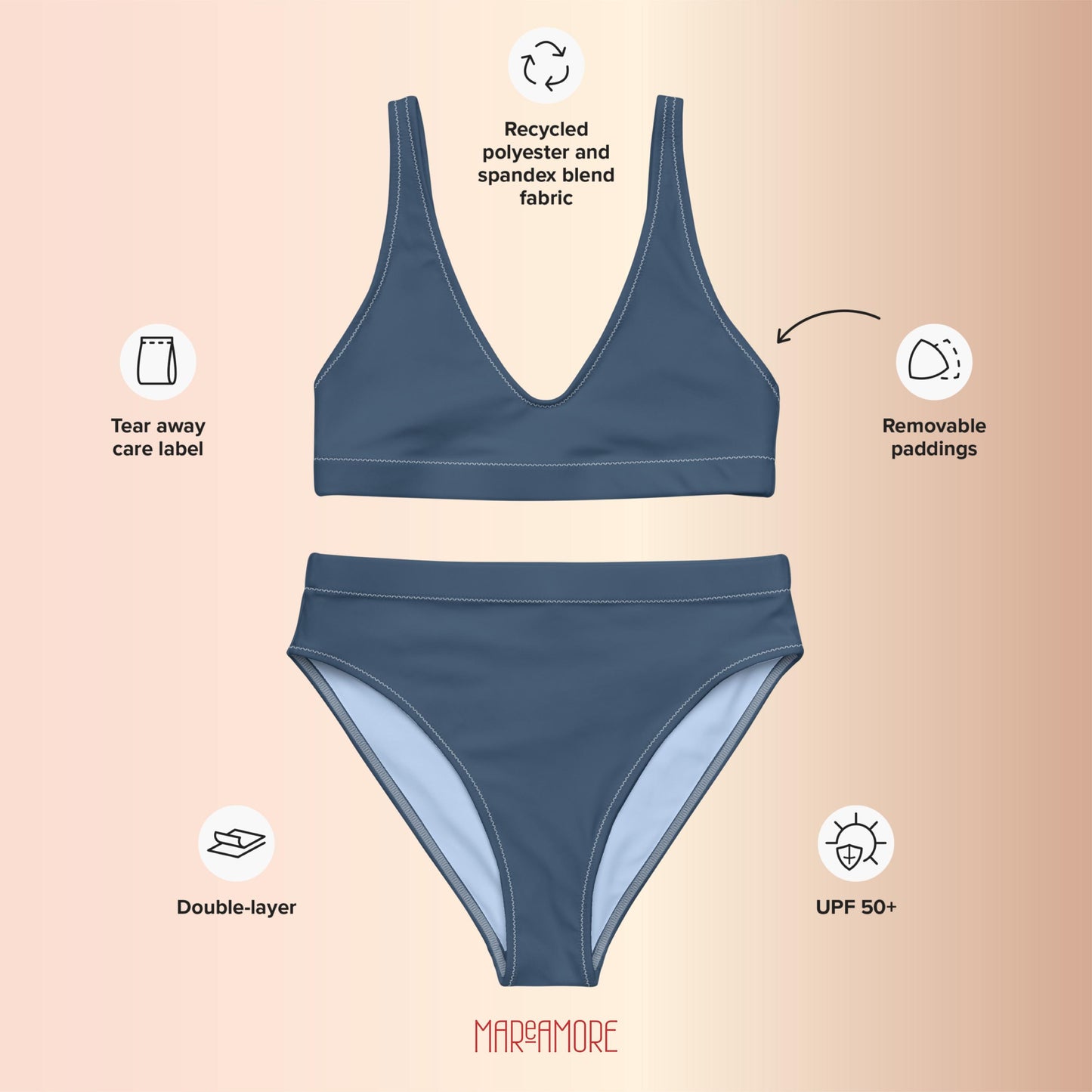 Navy Blue High-Waisted Bikini Set