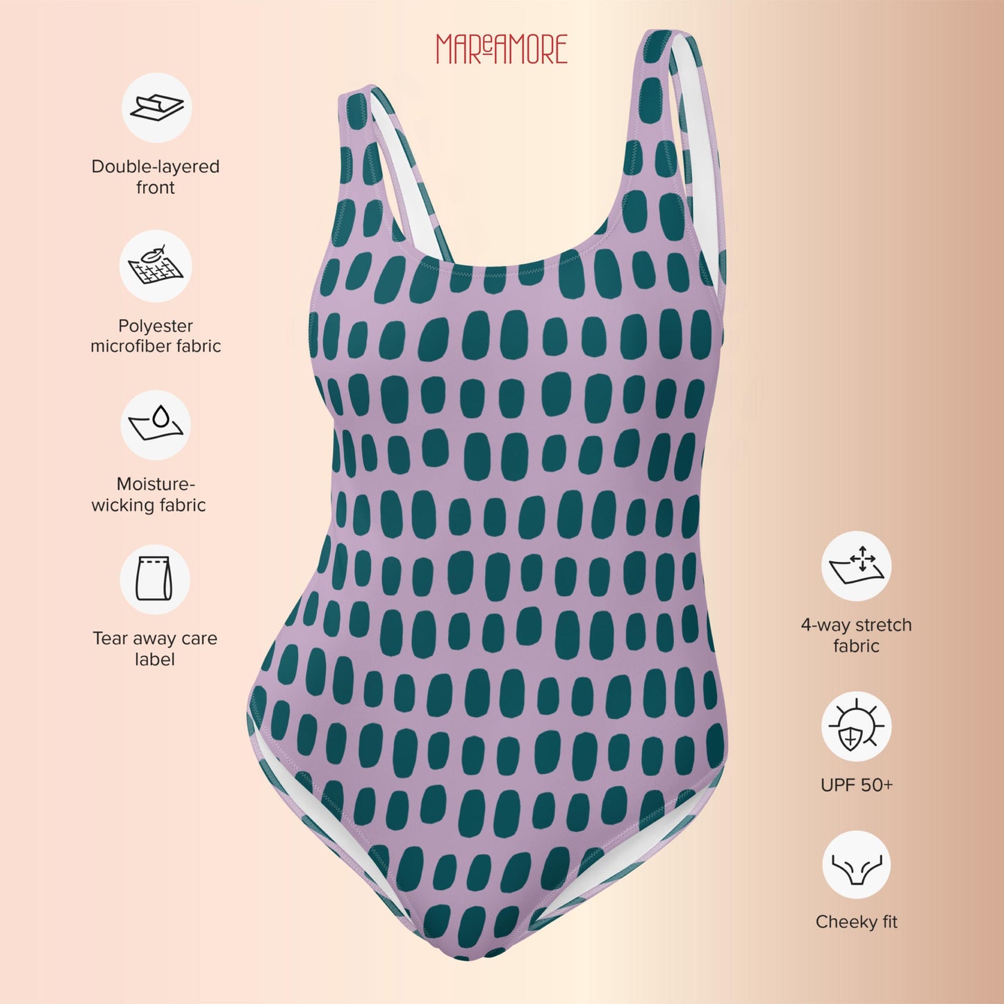 Violet One-Piece Swimsuit with Blue Dots