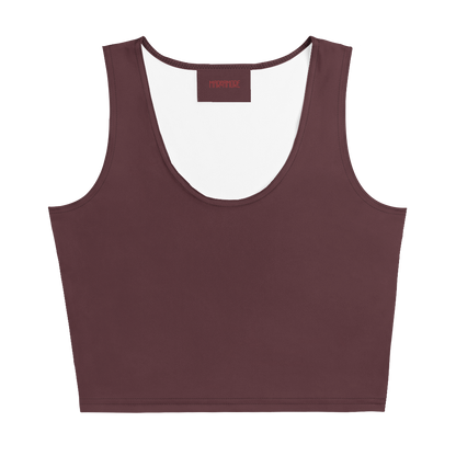 Maroon tank top with a brand label on a white background
