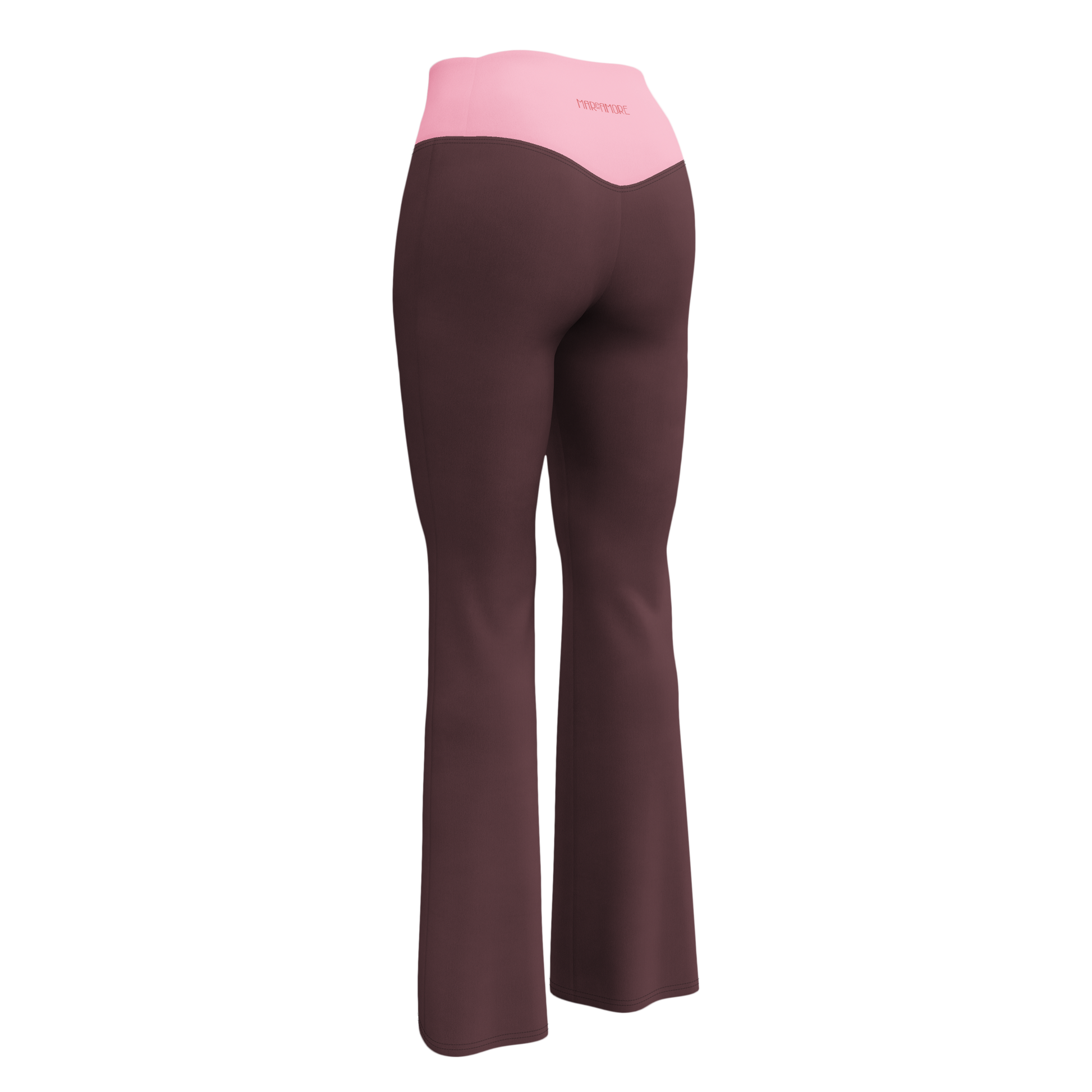 Brown leggings with pink waistband on a white background