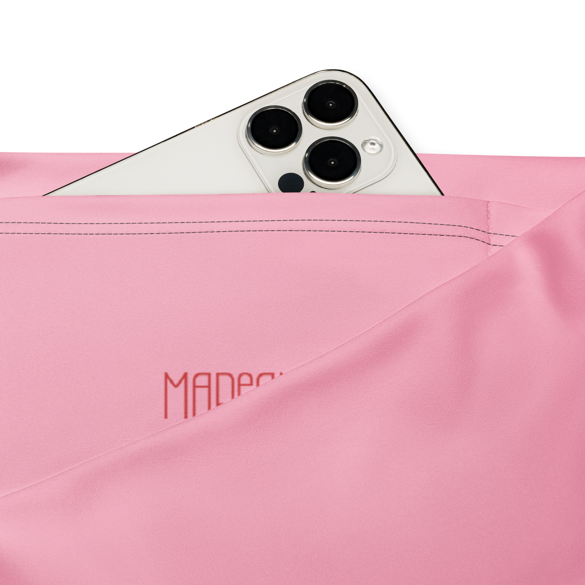 Brown and pink flared legging pocket detail