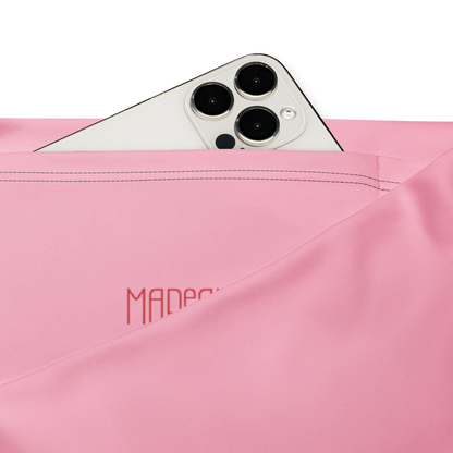 Brown and pink flared legging pocket detail