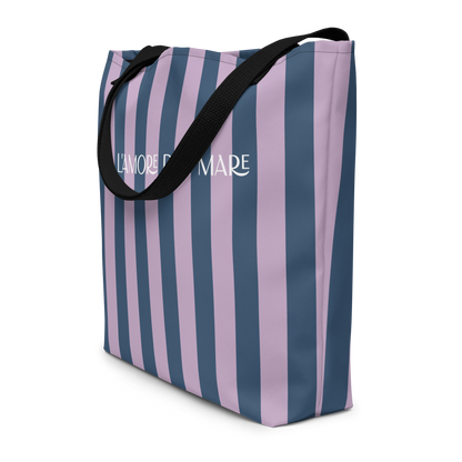 Navy & Violet Striped Large Tote Bag