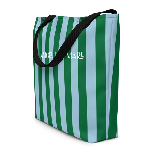 Green & Blue Striped Large Tote Bag