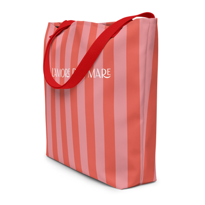 Peach & Pink Striped Large Tote Bag