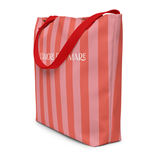 Peach & Pink Striped Large Tote Bag