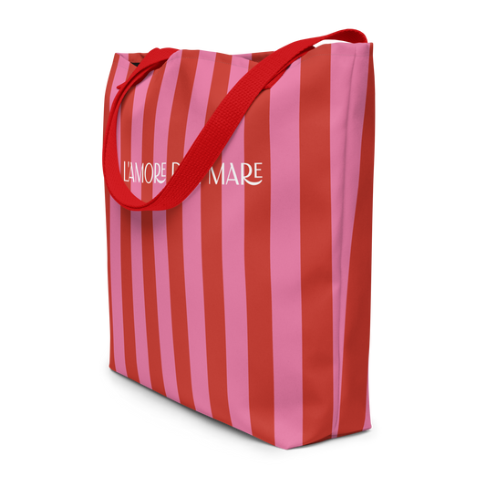 Red & Pink Striped Large Tote Bag