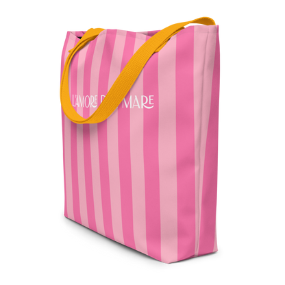 Fuchsia & Pink Striped Large Tote Bag