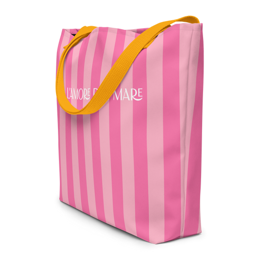 Fuchsia & Pink Striped Large Tote Bag