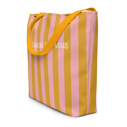 Yellow & Pink Striped Large Tote Bag