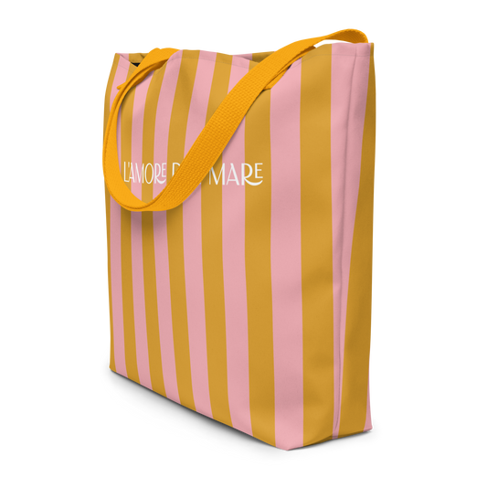Yellow & Pink Striped Large Tote Bag