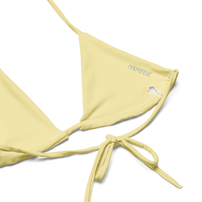 Marine Blue Bikini Set with Yellow Spaghetti Straps