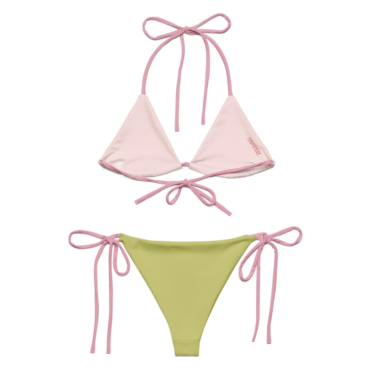 Lime Green Bikini Set with Pink Spaghetti Straps