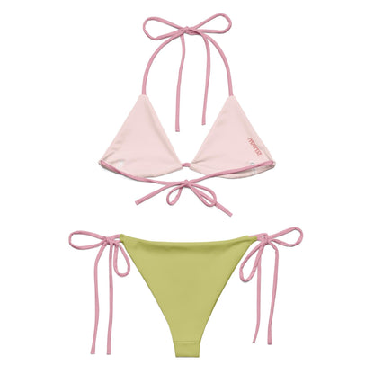Lime Green Bikini Set with Pink Spaghetti Straps