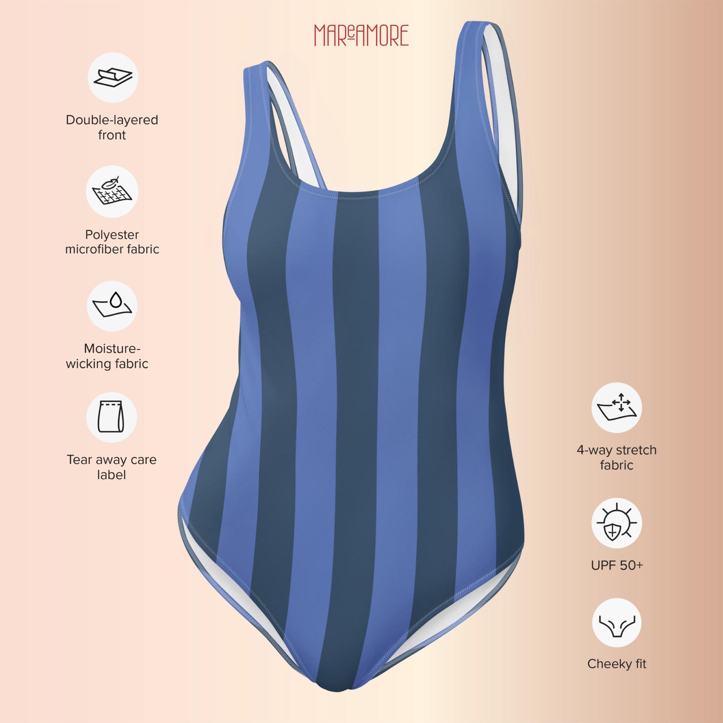 Navy Blue & Marine Striped One-Piece Swimsuit