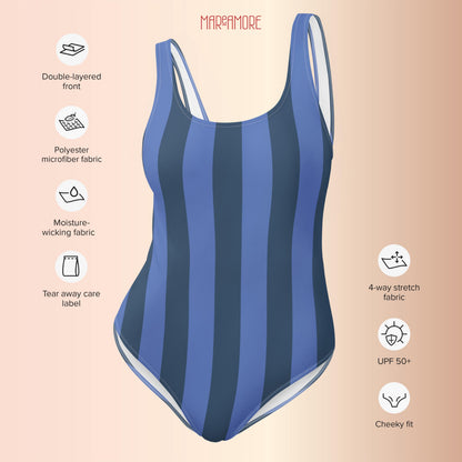 Navy Blue & Marine Striped One-Piece Swimsuit
