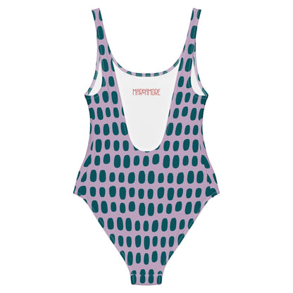 Violet One-Piece Swimsuit with Blue Dots