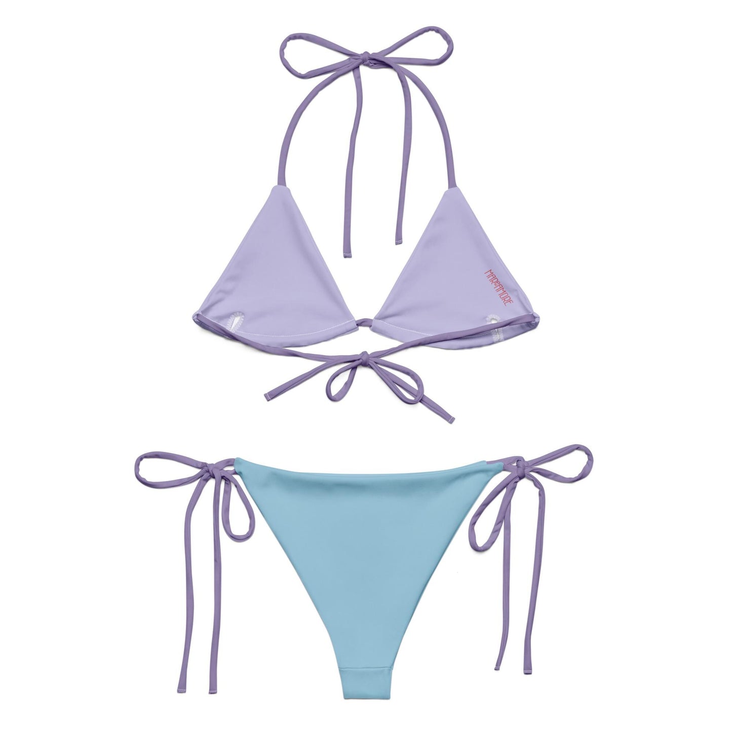 Sky Blue String Bikini Set with Purple Spaghetti Straps