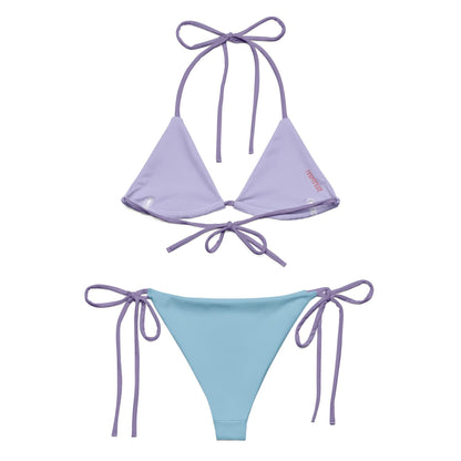Sky Blue String Bikini Set with Purple Spaghetti Straps