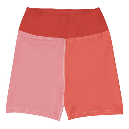 Blush & Red Colour-Block Yoga Shorts