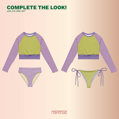 Violet Lime Colour-Block Long Sleeve Crop Top
