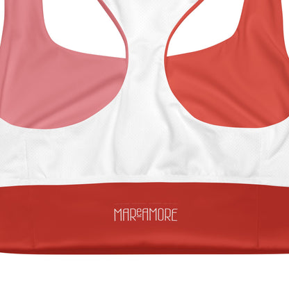 Blush & Red Colour-Block Sports Bra