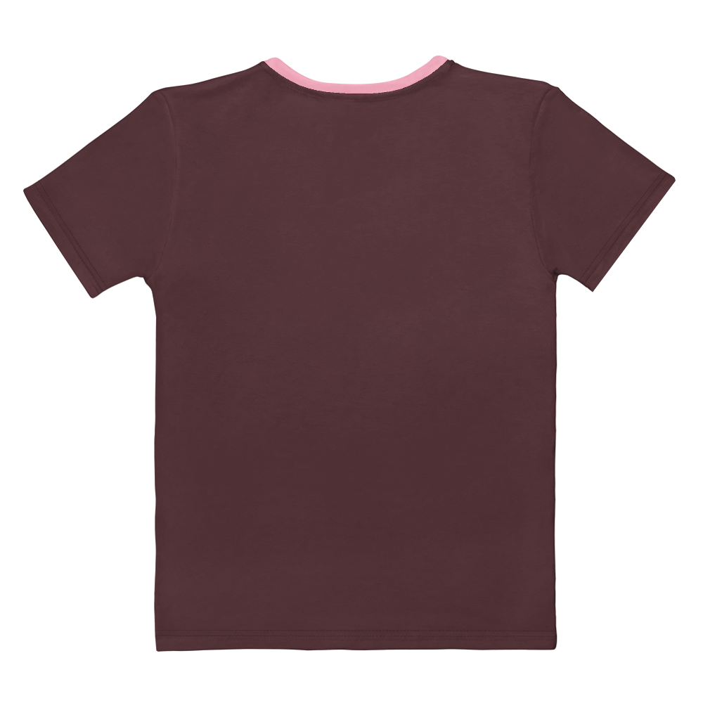Brown t-shirt with pink trim on a white background
