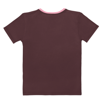 Brown t-shirt with pink trim on a white background