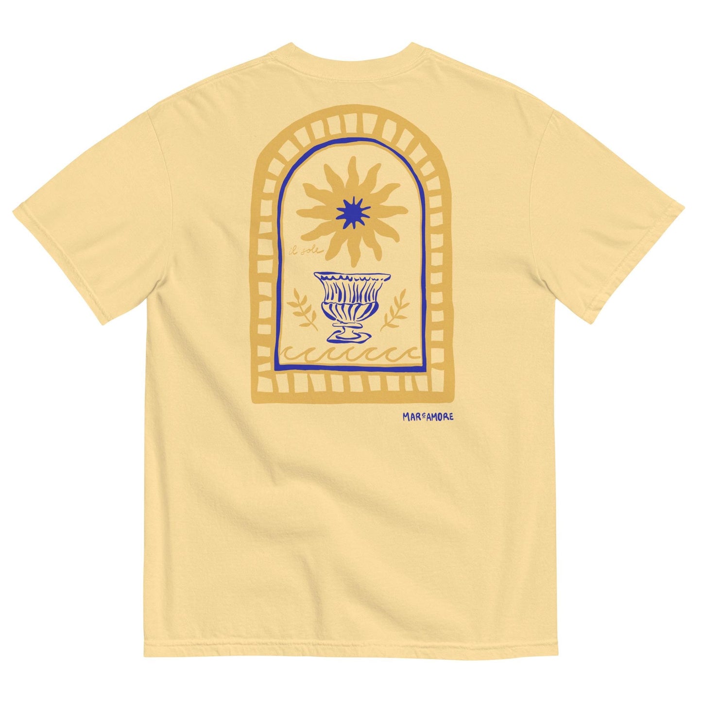 Mediterranean Art T-Shirt | Sun Embroidery | Butter Yellow
