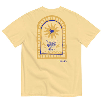Mediterranean Art T-Shirt | Sun Embroidery | Butter Yellow