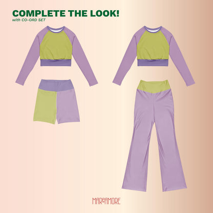 Violet Lime Colour-Block Long Sleeve Crop Top