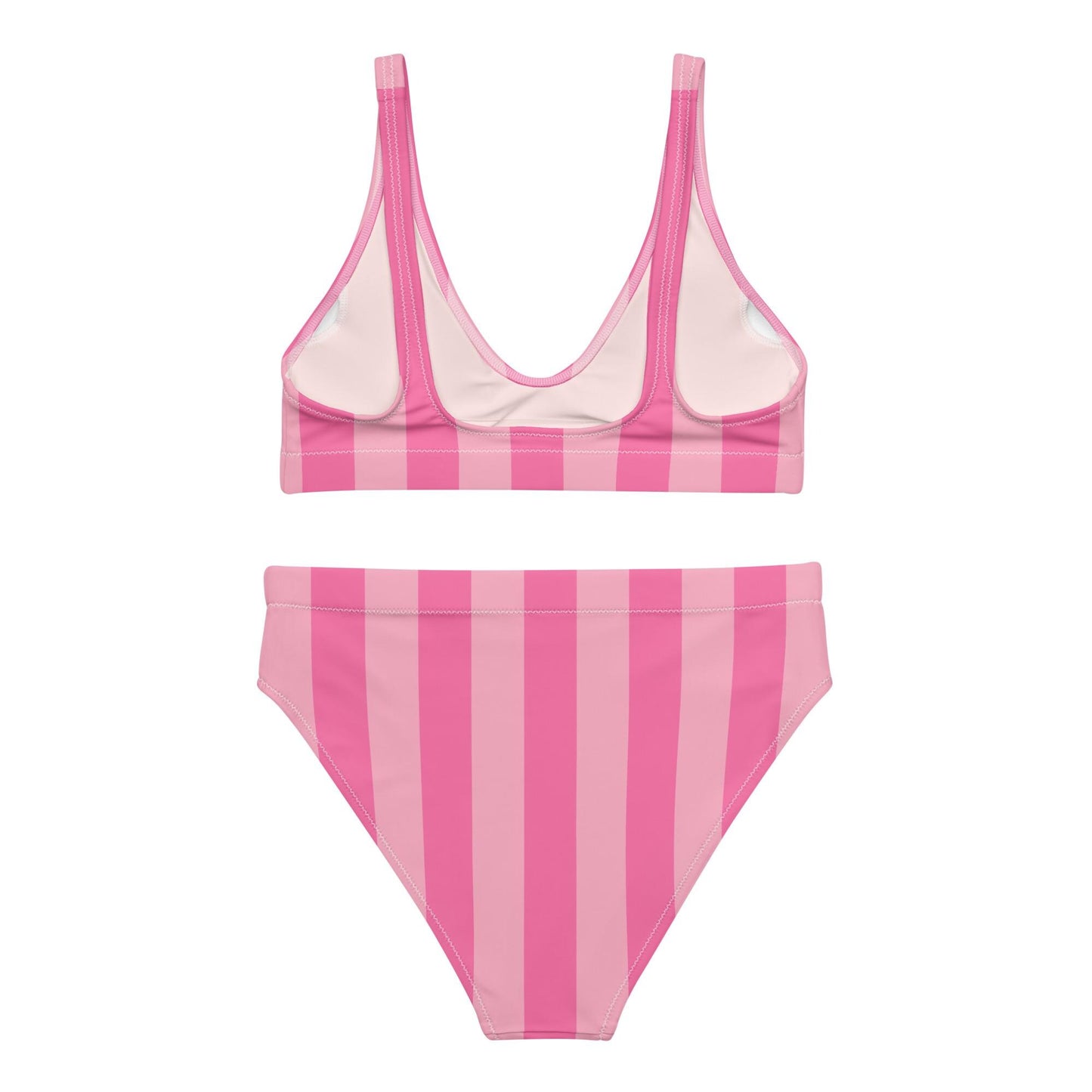 Fuchsia & Pink Striped High-Waisted Bikini Set