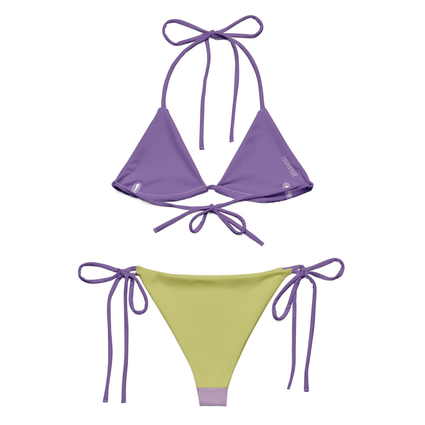 Violet & Green Bikini Set with Purple Spaghetti Straps