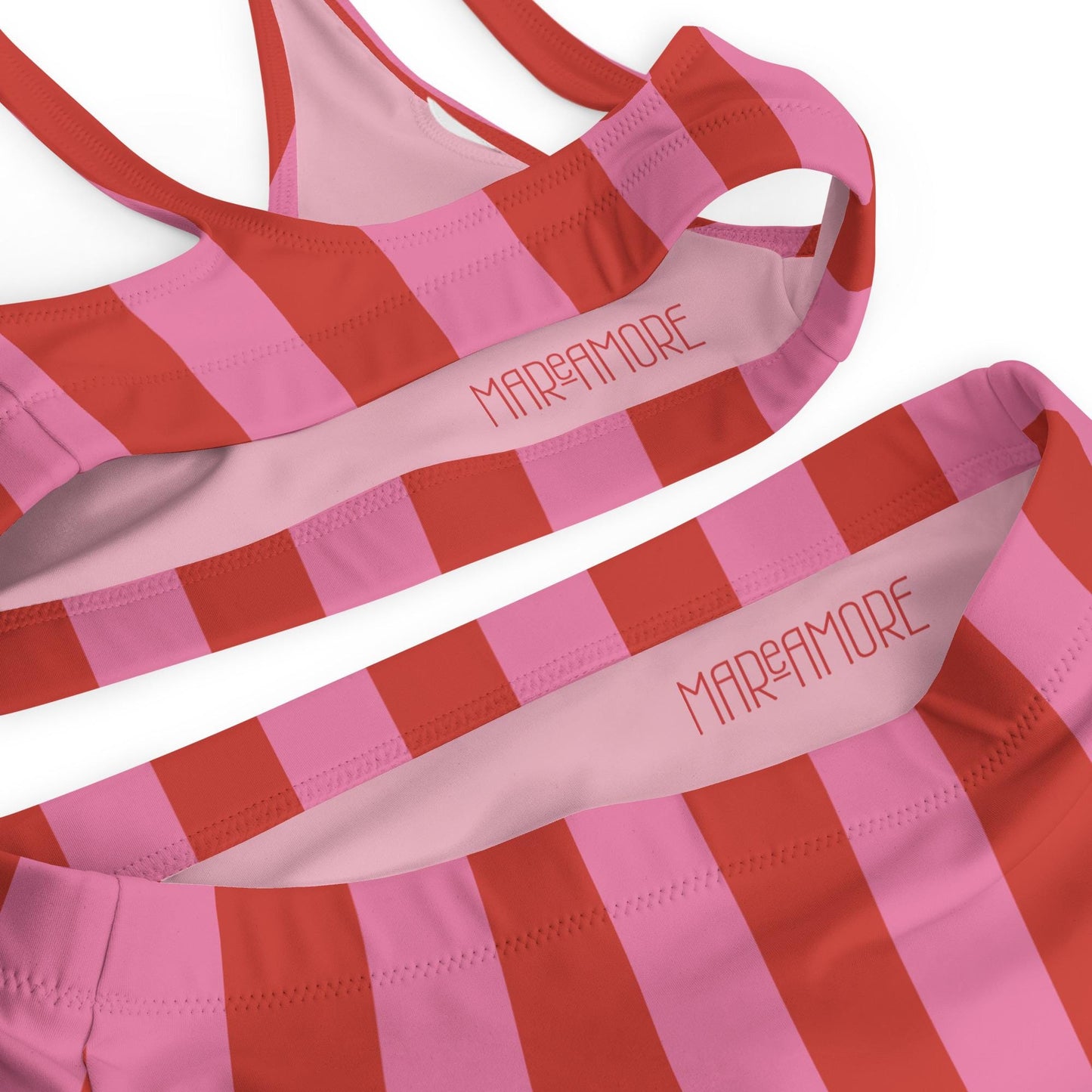 Red & Pink Striped High-Waisted Bikini Set